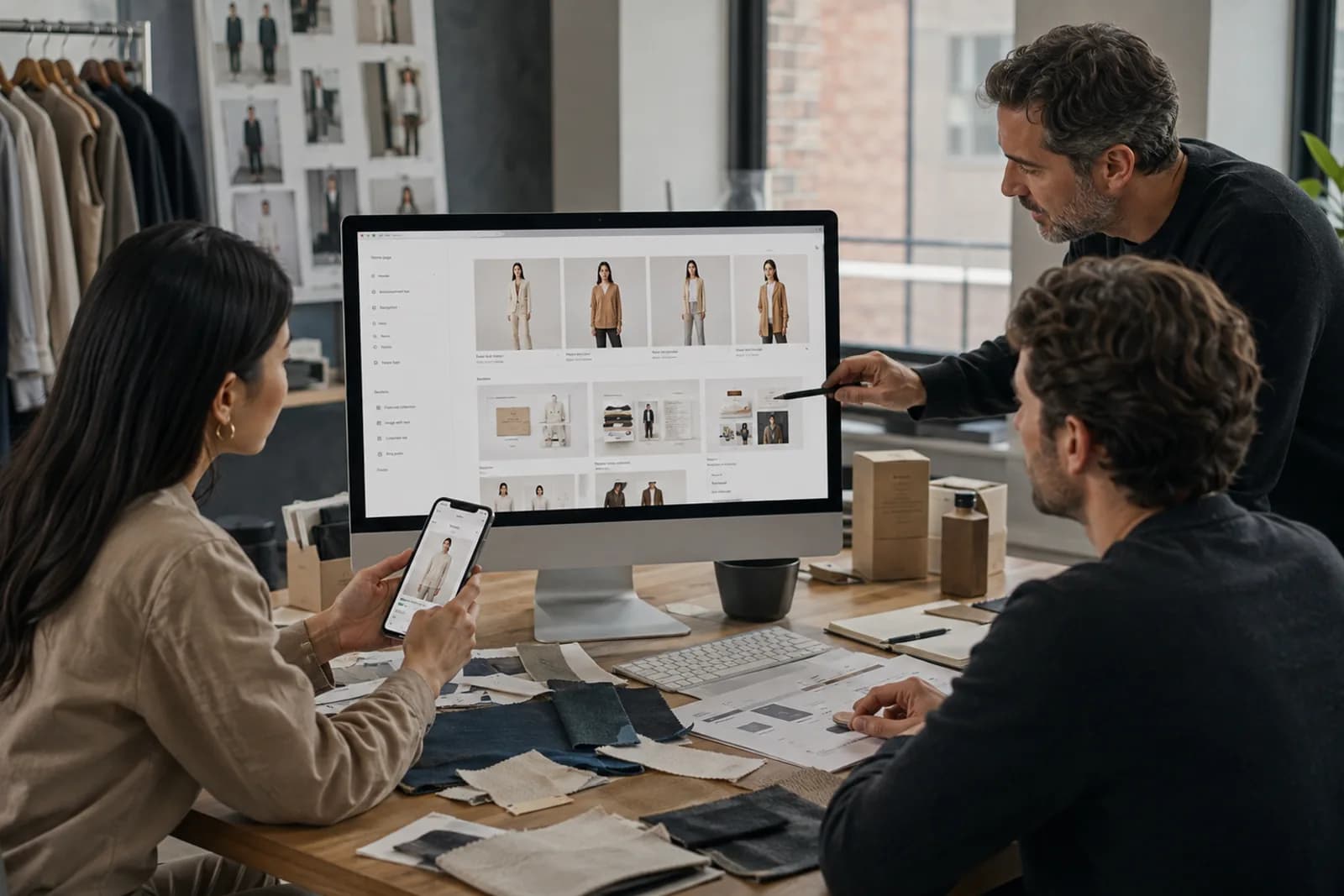 Shopify Development workspace showing theme systems across responsive desktop, tablet and mobile screens