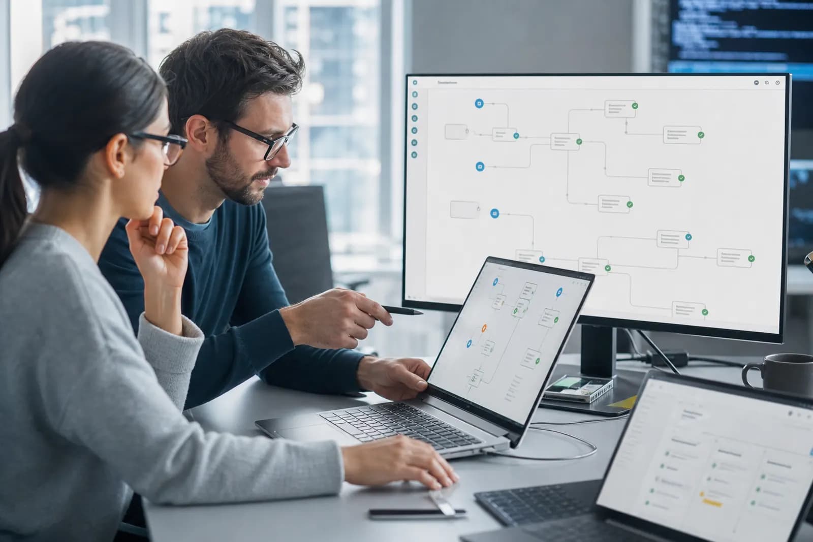 Analyst and developer testing a multi-step automated workflow