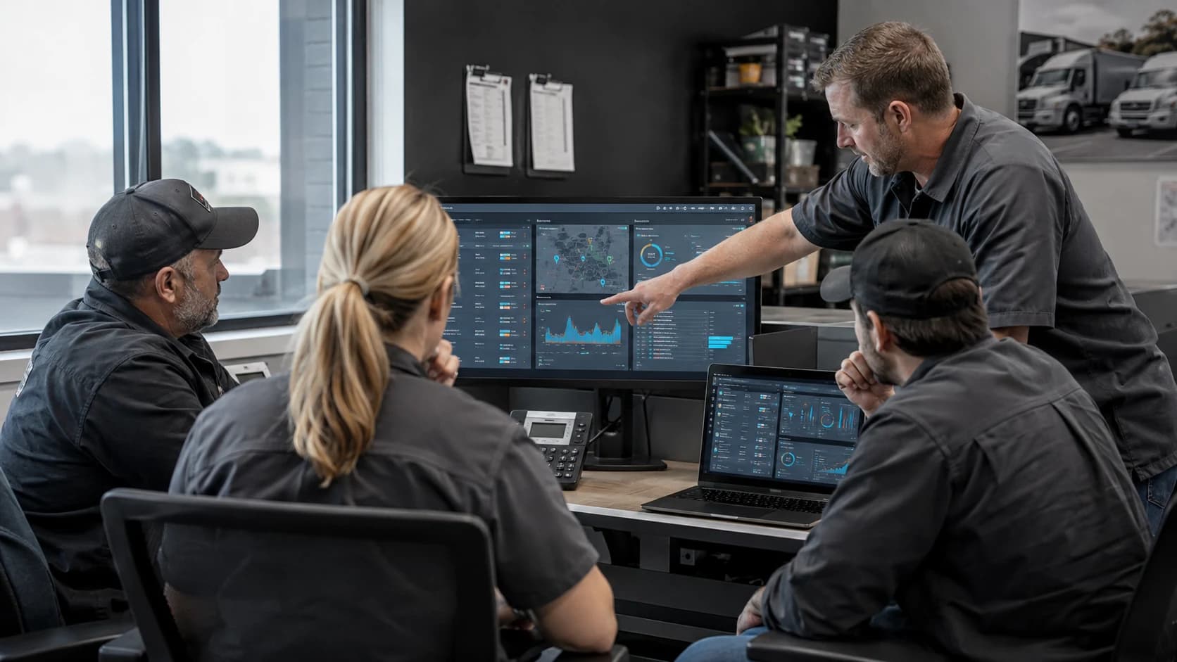 Home services team reviewing lead routing and field operations