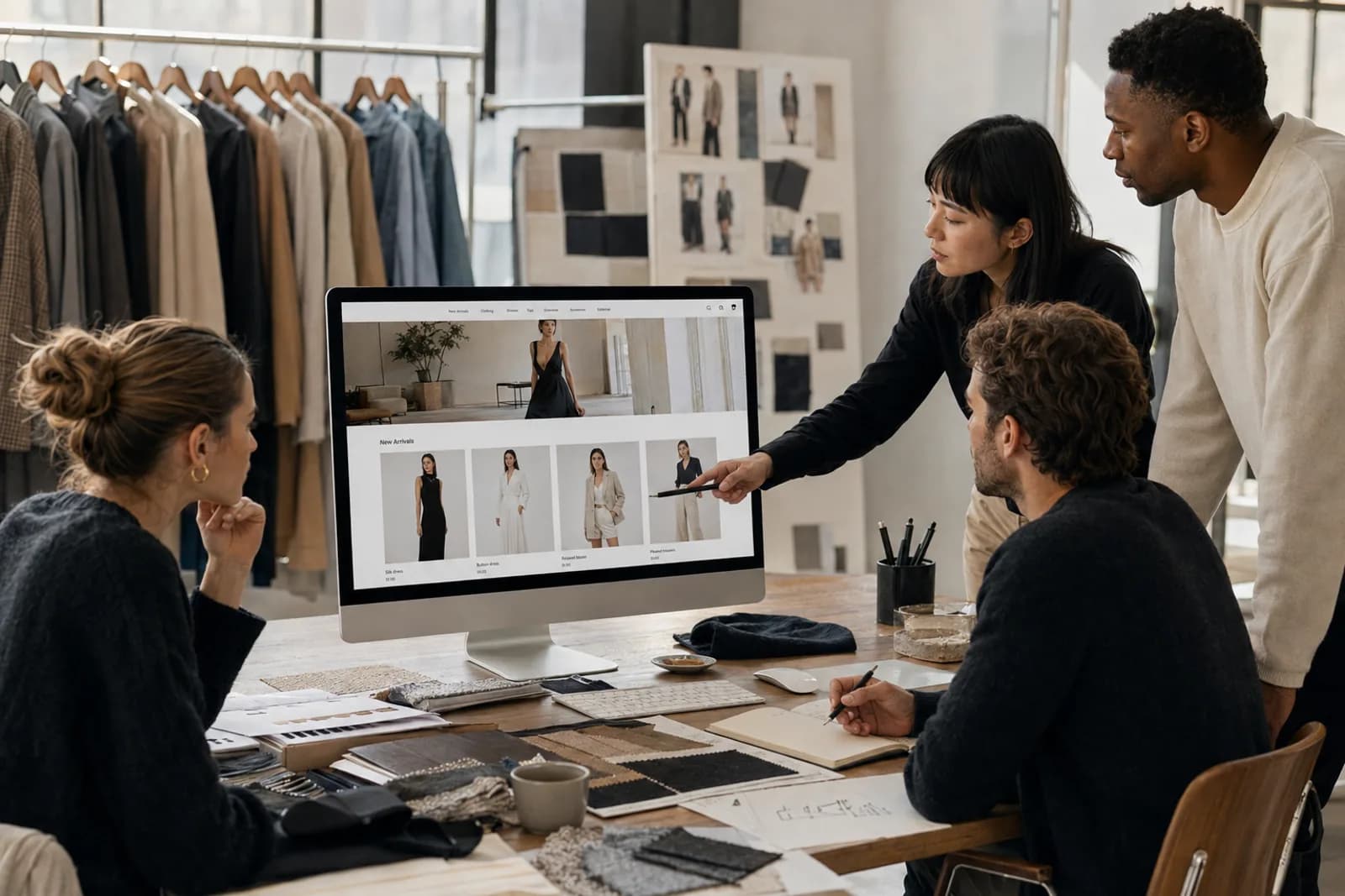 Shopify Development workspace showing custom storefronts across responsive desktop, tablet and mobile screens