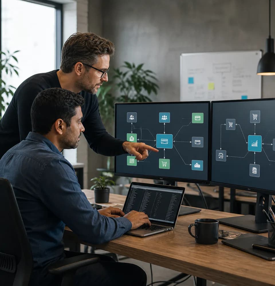 Integration engineers connecting business systems through APIs