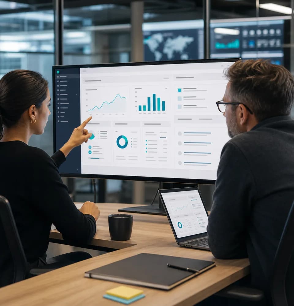 Product team reviewing a business application dashboard
